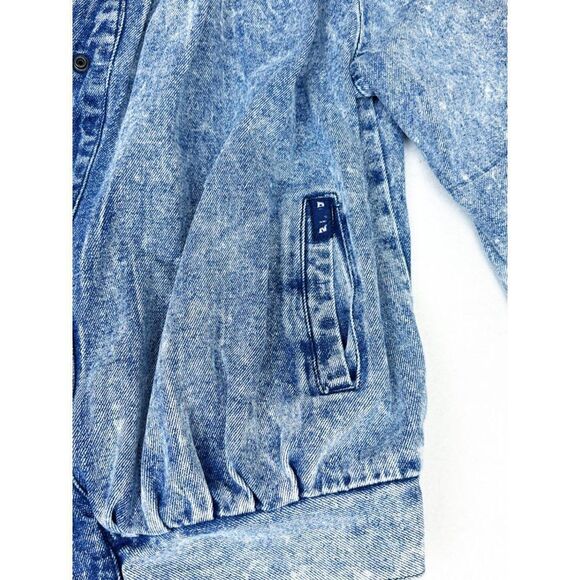 Vintage 80s Dawn Jean Jacket Large Denim Stone Wash Pleated Pockets - Picture 3 of 9